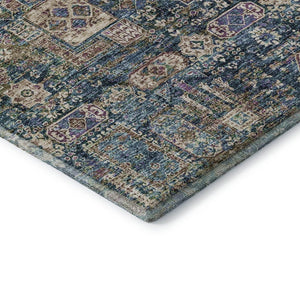 HomeRoots 8' Washable Round Rug in Green, Blue & Beige Floral Design - UV Protected for Durability & Style 653383