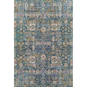 HomeRoots 9' X 12' Floral Area Rug in Green, Blue & Beige - Washable, Stain Resistant, UV Protected for Homes 653385