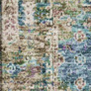 HomeRoots 9' X 12' Floral Area Rug in Green, Blue & Beige - Washable, Stain Resistant, UV Protected for Homes 653385
