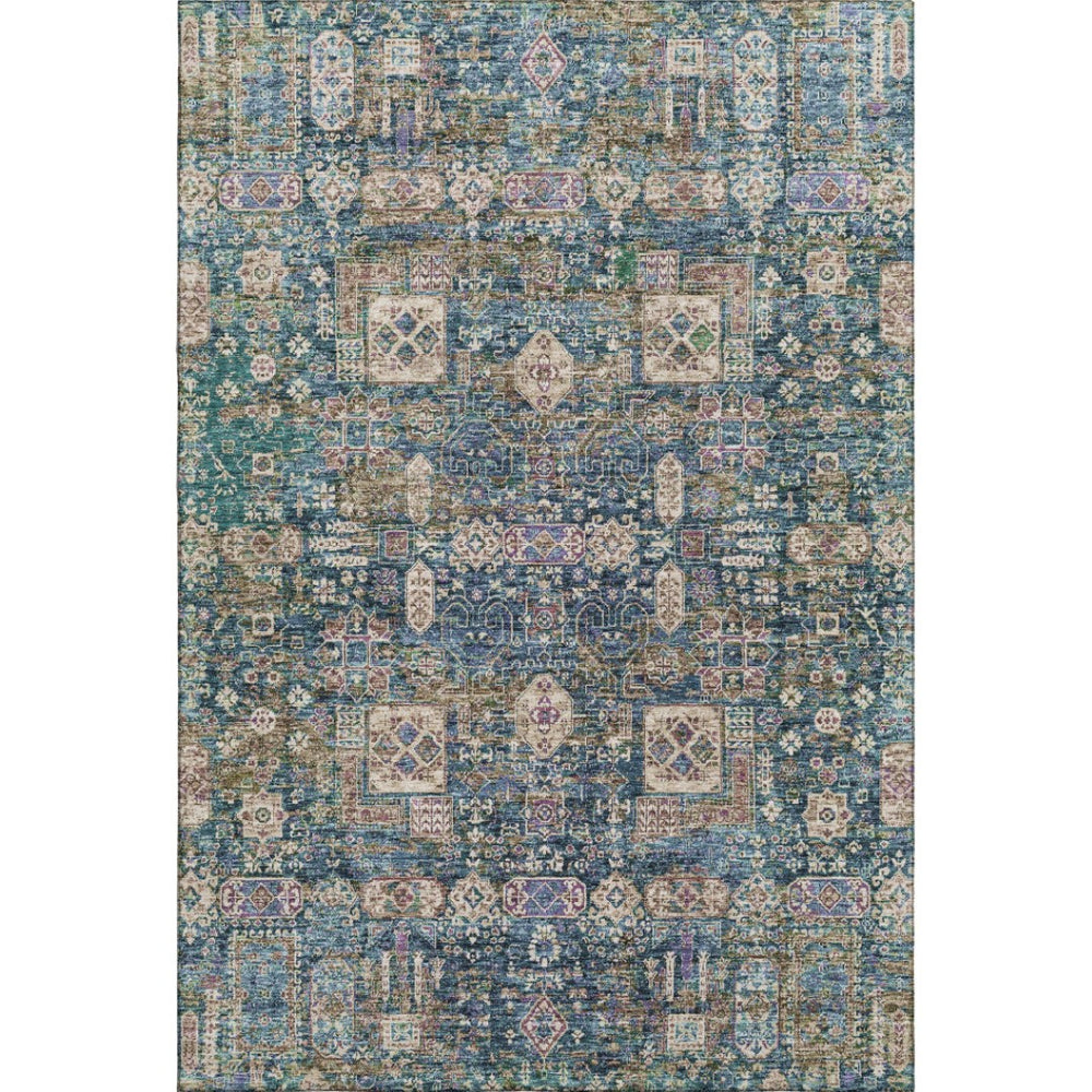 HomeRoots 10' Washable Floral Area Rug in Green, Blue & Beige - UV Resistant, Stain-Proof, Perfect for Homes! 653386