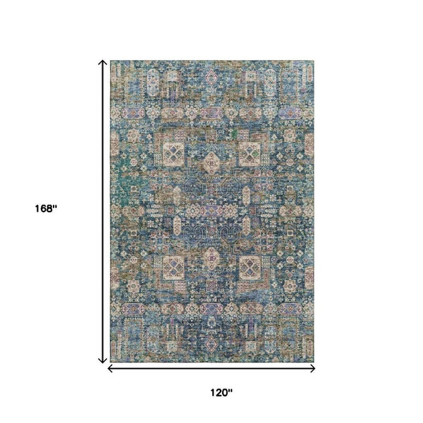 HomeRoots 10' Washable Floral Area Rug in Green, Blue & Beige - UV Resistant, Stain-Proof, Perfect for Homes! 653386