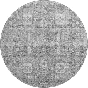 HomeRoots 8' Gray and Ivory Floral Round Rug – Stylish, Washable, UV-Protected, and Perfect for Busy Homes! 653389