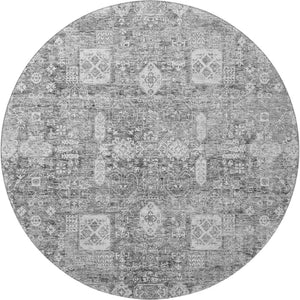 HomeRoots 8' Gray and Ivory Floral Round Rug – Stylish, Washable, UV-Protected, and Perfect for Busy Homes! 653389