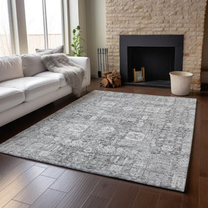 HomeRoots 8' X 10' Gray and Ivory Floral Area Rug - Durable, Washable, UV Protected for Stylish Living Spaces 653390