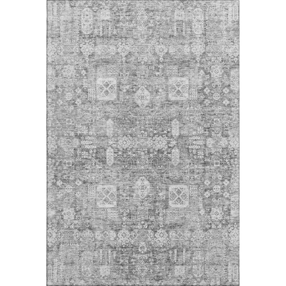 HomeRoots 9' X 12' Gray and Ivory Floral Area Rug - Washable, UV-Protected, Durable for Kids & Pets' Comfort 653391