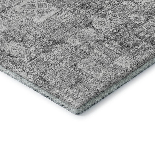 HomeRoots 9' X 12' Gray and Ivory Floral Area Rug - Washable, UV-Protected, Durable for Kids & Pets' Comfort 653391