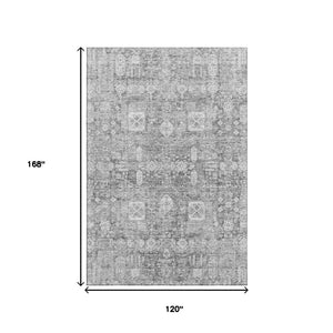 HomeRoots 10' X 14' Gray and Ivory Floral Area Rug – Durable, Washable, UV-Protected for Stylish Living Spaces 653392