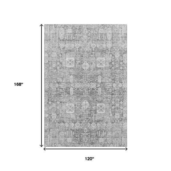 HomeRoots 10' X 14' Gray and Ivory Floral Area Rug – Durable, Washable, UV-Protected for Stylish Living Spaces 653392