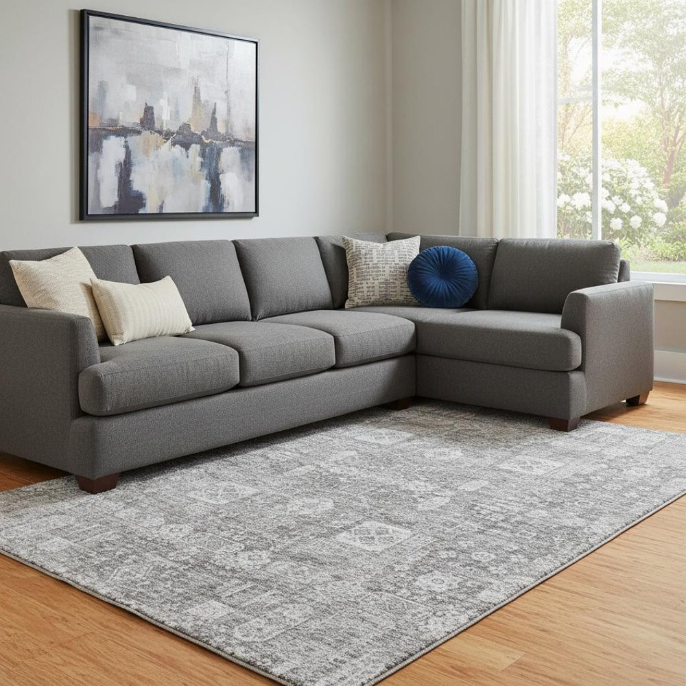 HomeRoots 10' X 14' Gray and Ivory Floral Area Rug – Durable, Washable, UV-Protected for Stylish Living Spaces 653392