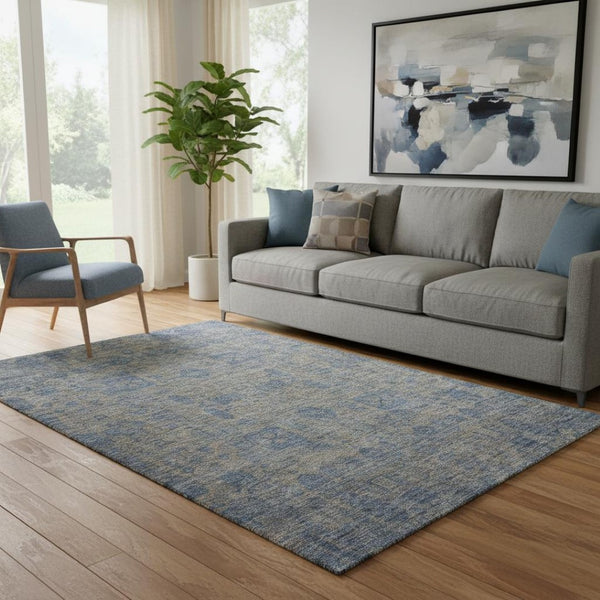HomeRoots 5' X 8' Khaki and Blue Floral Area Rug – Durable, Stain-Resistant, UV-Protected for Everyday Use 653394