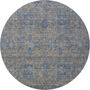 HomeRoots 8' Washable Khaki and Blue Floral Round Rug with UV Protection - Durable, Stylish, and Easy Care! 653395