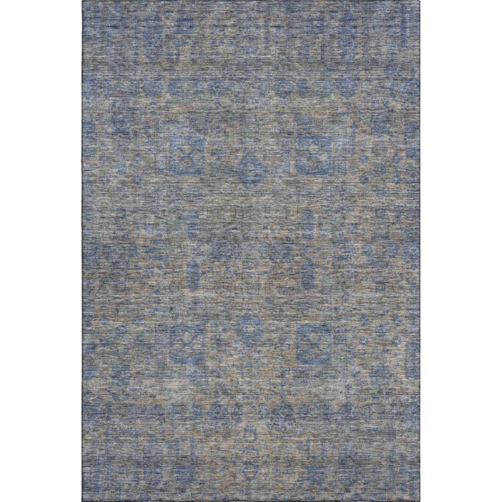 HomeRoots 8' X 10' Khaki And Blue Floral Area Rug – Durable, Washable, Stain-Resistant with UV Protection! 653396