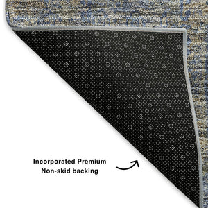 HomeRoots 9' X 12' Khaki & Blue Floral Area Rug - Washable, UV Protected, Stain-Resistant for Busy Homes 653397