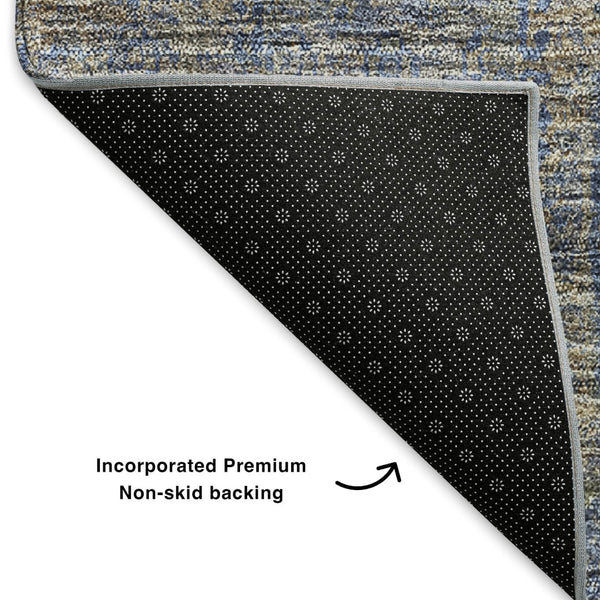 HomeRoots 9' X 12' Khaki & Blue Floral Area Rug - Washable, UV Protected, Stain-Resistant for Busy Homes 653397