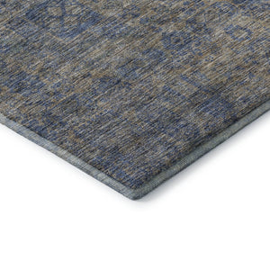 HomeRoots 9' X 12' Khaki & Blue Floral Area Rug - Washable, UV Protected, Stain-Resistant for Busy Homes 653397