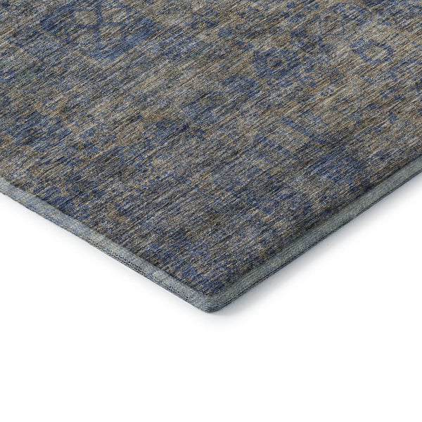 HomeRoots 9' X 12' Khaki & Blue Floral Area Rug - Washable, UV Protected, Stain-Resistant for Busy Homes 653397