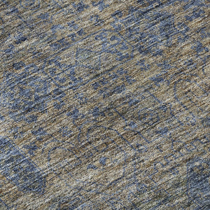 HomeRoots 9' X 12' Khaki & Blue Floral Area Rug - Washable, UV Protected, Stain-Resistant for Busy Homes 653397