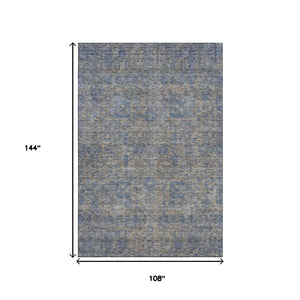 HomeRoots 9' X 12' Khaki & Blue Floral Area Rug - Washable, UV Protected, Stain-Resistant for Busy Homes 653397