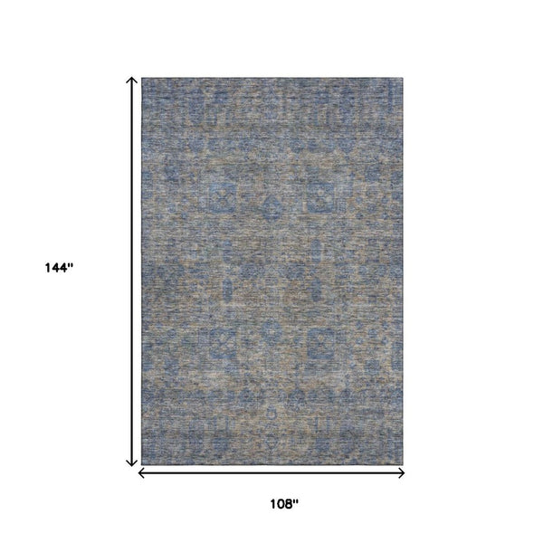 HomeRoots 9' X 12' Khaki & Blue Floral Area Rug - Washable, UV Protected, Stain-Resistant for Busy Homes 653397