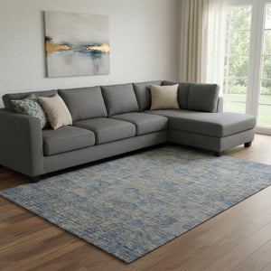 HomeRoots 10' Khaki and Blue Floral Area Rug – Washable, UV-Protected, Durable Design for Homes with Kids & Pets 653398