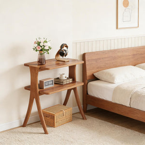 English Elm 2-tier Walnut Wood Grain End Table with Herringbone Legs for Entryway or Living Room T3971P448039