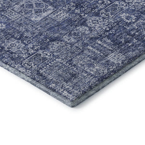 HomeRoots 8' Navy Blue Floral Round Rug - Washable, UV Protected, Stain-Resistant for Homes with Kids & Pets 653401