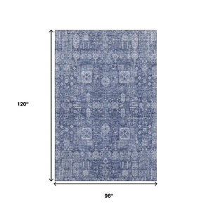 HomeRoots 8' X 10' Navy Blue and Ivory Floral Area Rug - Stain Resistant, UV-Protected, Machine-Woven Elegance 653402