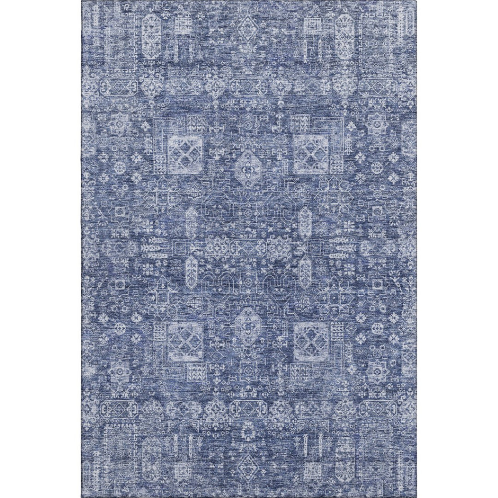 HomeRoots 8' X 10' Navy Blue and Ivory Floral Area Rug - Stain Resistant, UV-Protected, Machine-Woven Elegance 653402