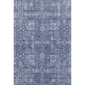 HomeRoots 8' X 10' Navy Blue and Ivory Floral Area Rug - Stain Resistant, UV-Protected, Machine-Woven Elegance 653402