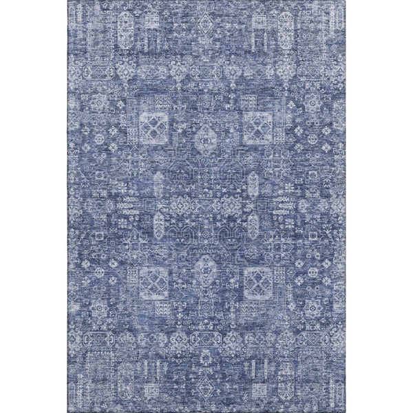 HomeRoots 8' X 10' Navy Blue and Ivory Floral Area Rug - Stain Resistant, UV-Protected, Machine-Woven Elegance 653402