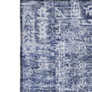 HomeRoots 8' X 10' Navy Blue and Ivory Floral Area Rug - Stain Resistant, UV-Protected, Machine-Woven Elegance 653402