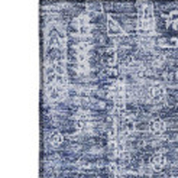 HomeRoots 8' X 10' Navy Blue and Ivory Floral Area Rug - Stain Resistant, UV-Protected, Machine-Woven Elegance 653402