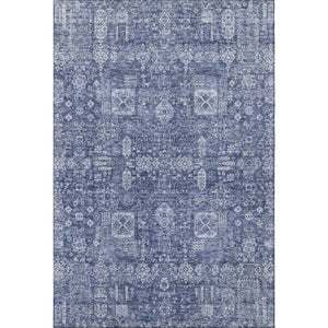 HomeRoots 8' X 10' Navy Blue and Ivory Floral Area Rug - Stain Resistant, UV-Protected, Machine-Woven Elegance 653402