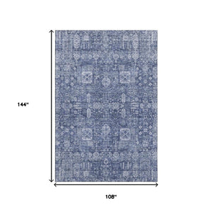 HomeRoots 9' X 12' Navy Blue & Ivory Floral Washable Area Rug – Durable, Stain-Resistant, UV-Protected Design 653403