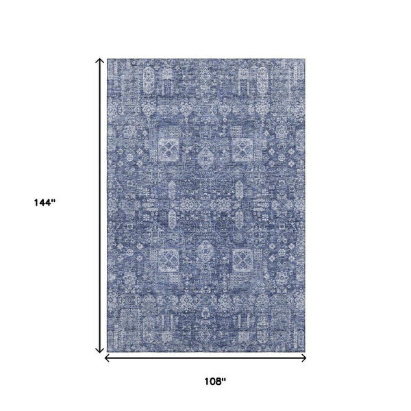 HomeRoots 9' X 12' Navy Blue & Ivory Floral Washable Area Rug – Durable, Stain-Resistant, UV-Protected Design 653403
