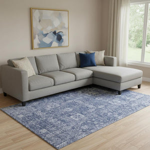 HomeRoots 10' Navy Blue & Ivory Floral Washable Area Rug with UV Protection – Durable, Stylish, Easy Care! 653404