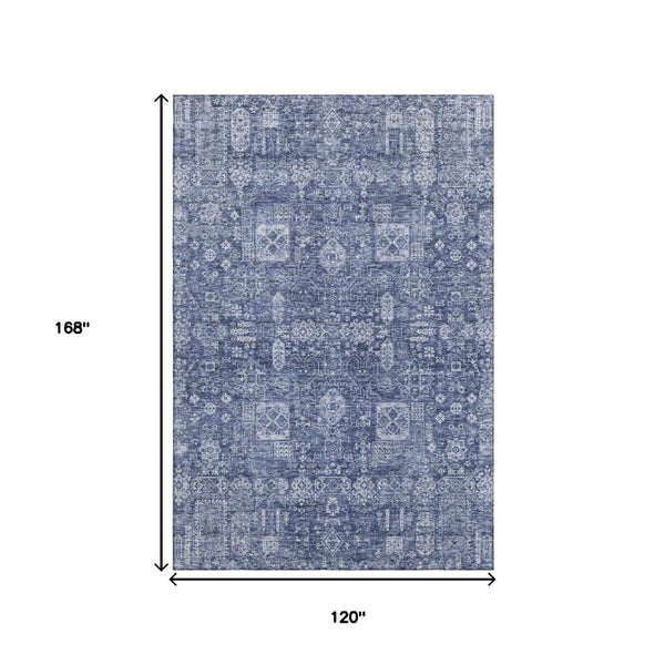 HomeRoots 10' Navy Blue & Ivory Floral Washable Area Rug with UV Protection – Durable, Stylish, Easy Care! 653404