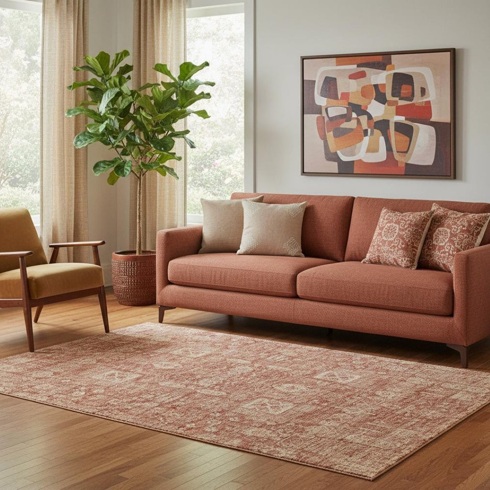 HomeRoots 5' X 8' Chili Red & Copper Floral Area Rug - Washable, UV-Protected, Durable & Stylish for Homes 653406