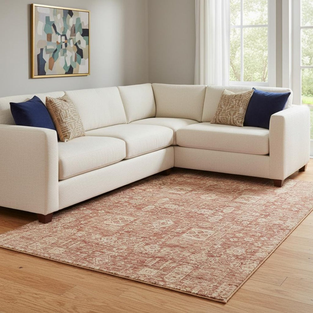 HomeRoots 8' X 10' Chili Red & Copper Floral Area Rug - Washable, UV-Protected, Perfect for High-Traffic Spaces! 653408