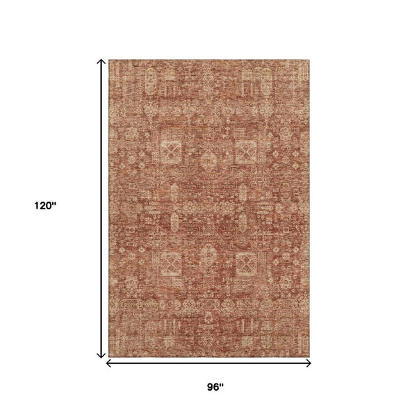 HomeRoots 8' X 10' Chili Red & Copper Floral Area Rug - Washable, UV-Protected, Perfect for High-Traffic Spaces! 653408