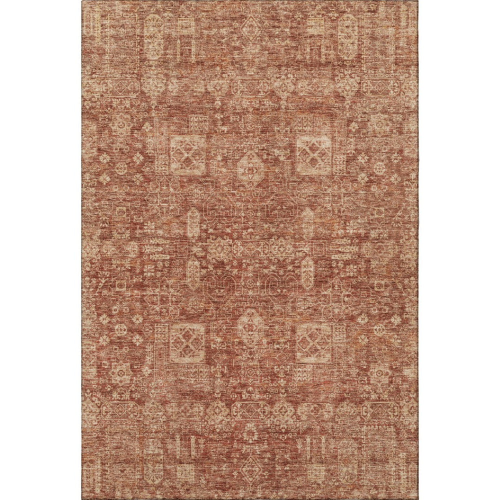 HomeRoots 8' X 10' Chili Red & Copper Floral Area Rug - Washable, UV-Protected, Perfect for High-Traffic Spaces! 653408