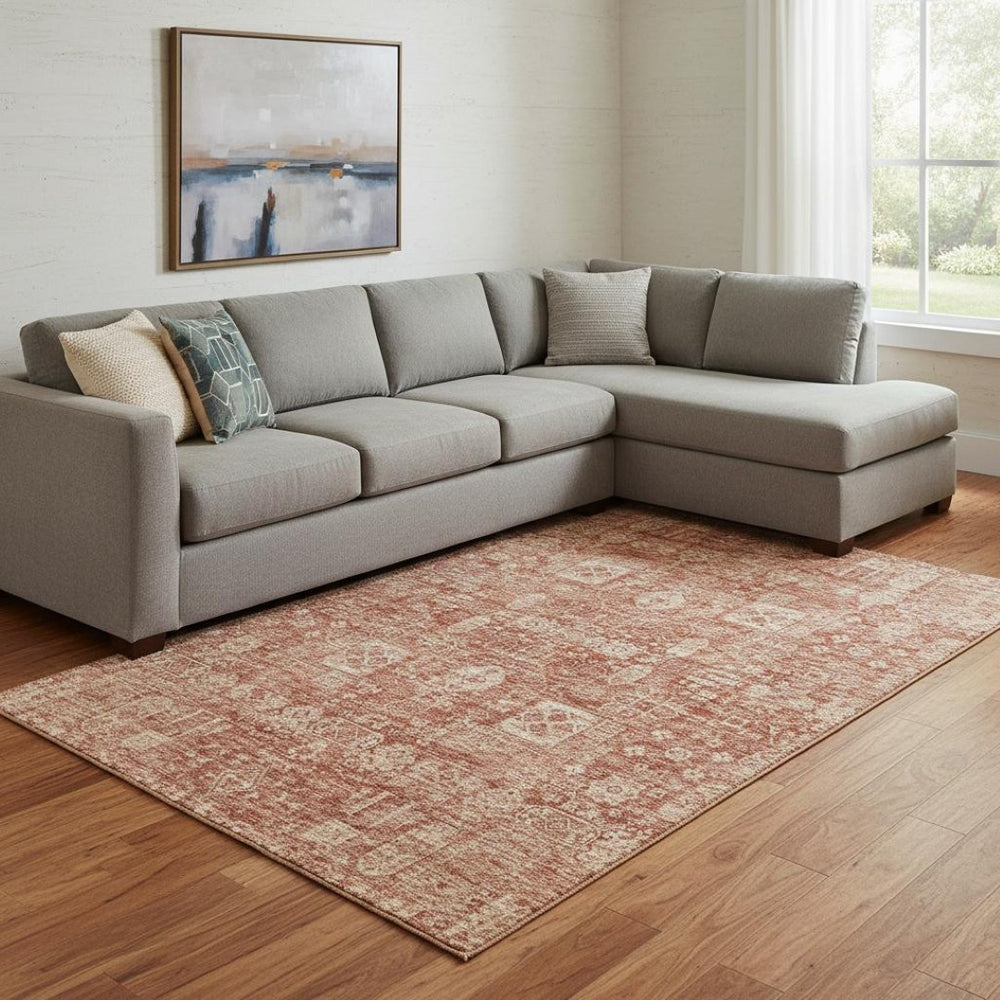 HomeRoots 9' X 12' Chili Red & Copper Floral Area Rug - Washable, UV Protected, Stain Resistant for Busy Homes 653409