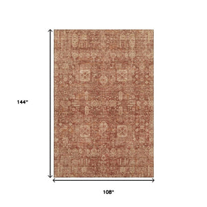HomeRoots 9' X 12' Chili Red & Copper Floral Area Rug - Washable, UV Protected, Stain Resistant for Busy Homes 653409