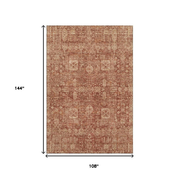 HomeRoots 9' X 12' Chili Red & Copper Floral Area Rug - Washable, UV Protected, Stain Resistant for Busy Homes 653409