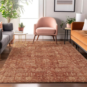 HomeRoots 10' Chili Red & Copper Floral Washable Area Rug - UV Protected, Durable & Perfect for Family Spaces 653410