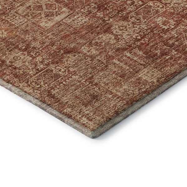 HomeRoots 10' Chili Red & Copper Floral Washable Area Rug - UV Protected, Durable & Perfect for Family Spaces 653410