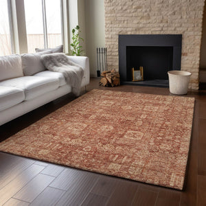 HomeRoots 10' Chili Red & Copper Floral Washable Area Rug - UV Protected, Durable & Perfect for Family Spaces 653410