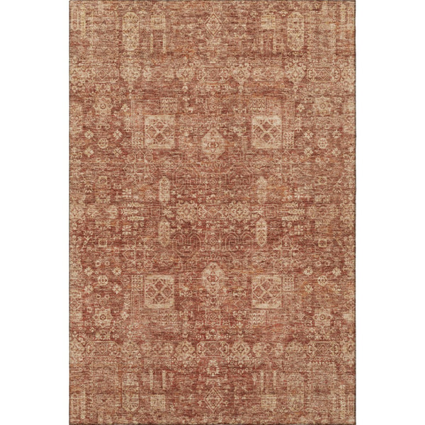 HomeRoots 10' Chili Red & Copper Floral Washable Area Rug - UV Protected, Durable & Perfect for Family Spaces 653410