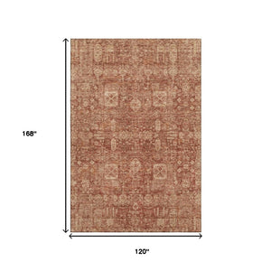 HomeRoots 10' Chili Red & Copper Floral Washable Area Rug - UV Protected, Durable & Perfect for Family Spaces 653410