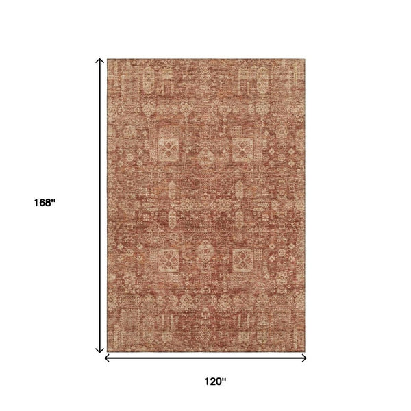 HomeRoots 10' Chili Red & Copper Floral Washable Area Rug - UV Protected, Durable & Perfect for Family Spaces 653410